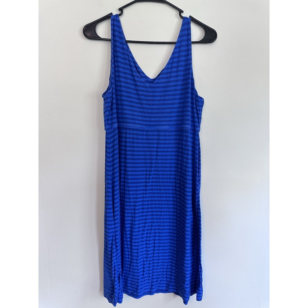 Athleta Santorini 2 Dress Blue Stripe LARGE MicroModal Soft Travel Casual